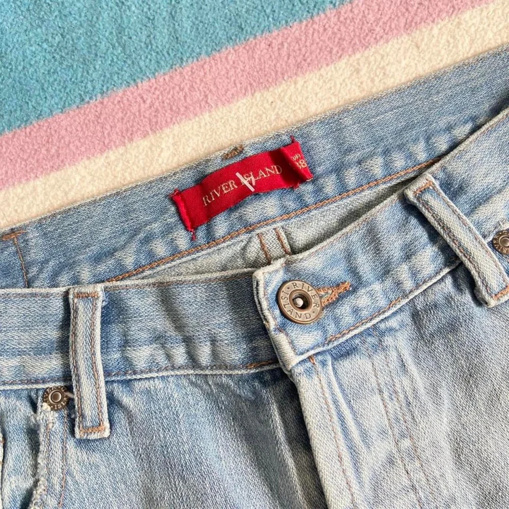 Y2K Early 2000s Vintage River Island Boyfriend Bootcut Blue Jeans 12 Acid Wash. - Picture 3 of 7